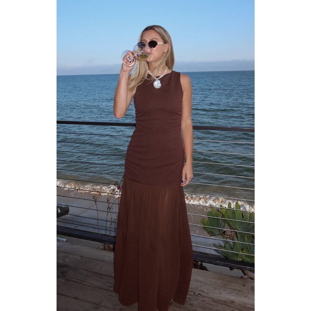 Show Me Your Mumu Aria Maxi Dress in Chocolate Stretch Chiffon L - Picture 1 of 8